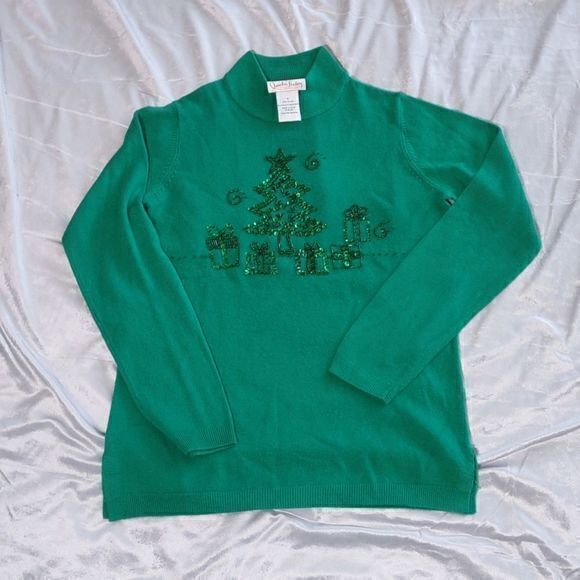 Vintage Quacker Factory Green Crew Neck Bedazzled Christmas Sweater‎ Sz S - Picture 2 of 7